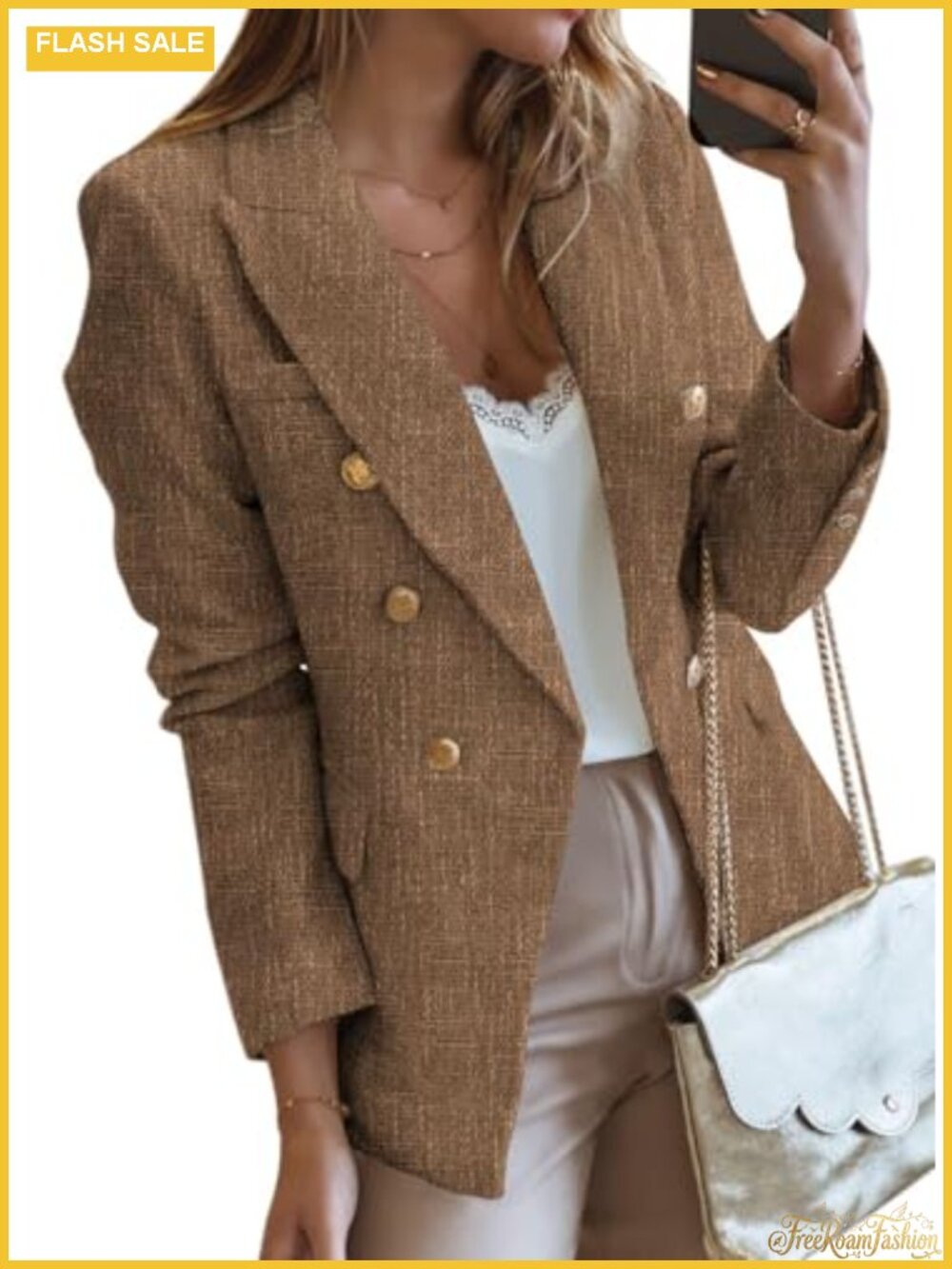 Tweed Blazer Womens Double Breasted Open Front Long Sleeve Work Suit